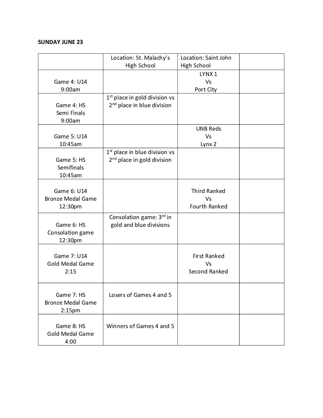 sunday schedule